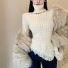 Tassel knitted bottoming shirt for women's autumn and winter, unique and chic design sense, niche inner turtleneck sweater, high-end top