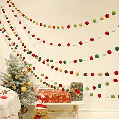36-Ball Set, 250cm Pre-Strung Pompom Garland, Art Deco Style, No DIY, Wall Mount, Fabric(Christmas, Halloween) Decor, Felt Balls