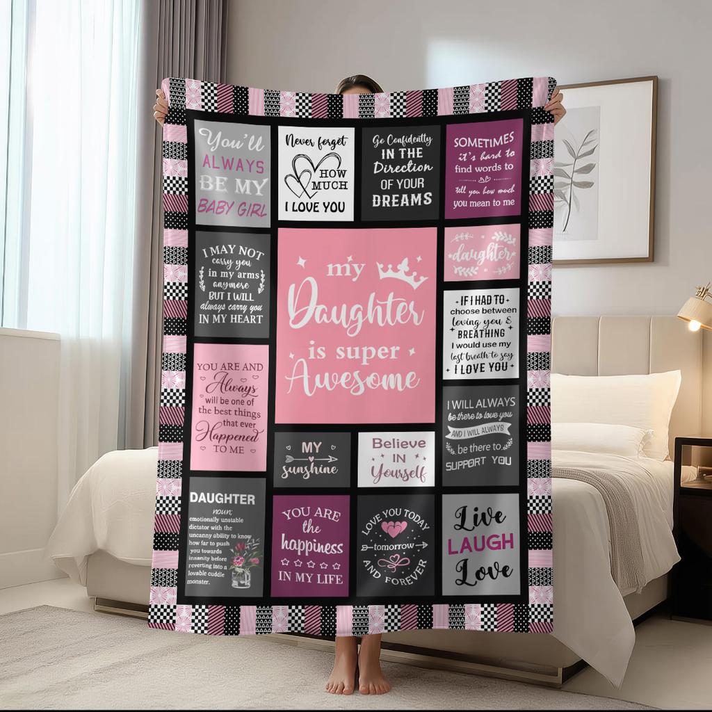 1Pc Motivational Quotes Printed Flannel Blanket Gift From Mom To Daughter, Nap Blanket, Christmas Gift For Daughter,