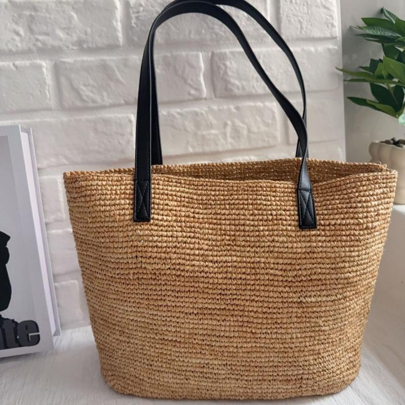 Minimalistische handgefertigte Häkel-Lafite-Gras-Schultertasche für Damen, lässige Strandtasche für den Meeresurlaub, gewebte Handtasche, Reisesporttaschen