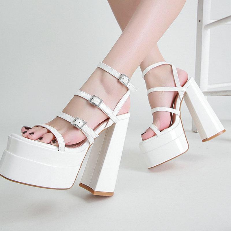 Fashion 2025 Square Head Thick Heels Women'S Shoes High Heels Fish Mouth Sky High Show Sandals 14cm Women'S Shoes Waterproof Platform