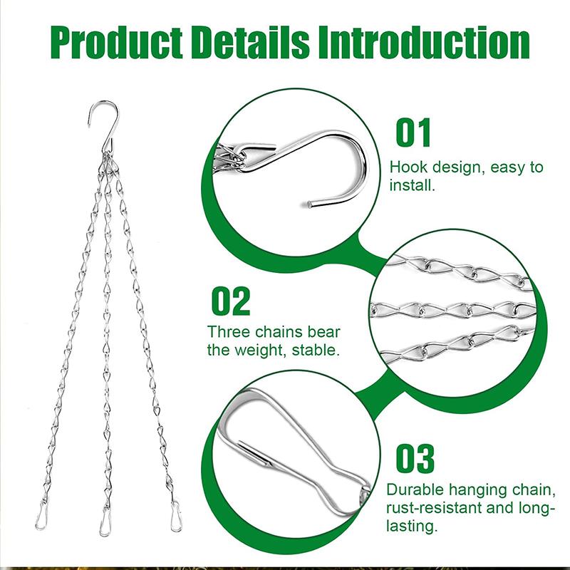 2 Pcs Hanging Basket Chains 3-Point Heavy Duty Metal Replacement Chain for Hanging Baskets Planters Bird Feeders Lanterns Plants