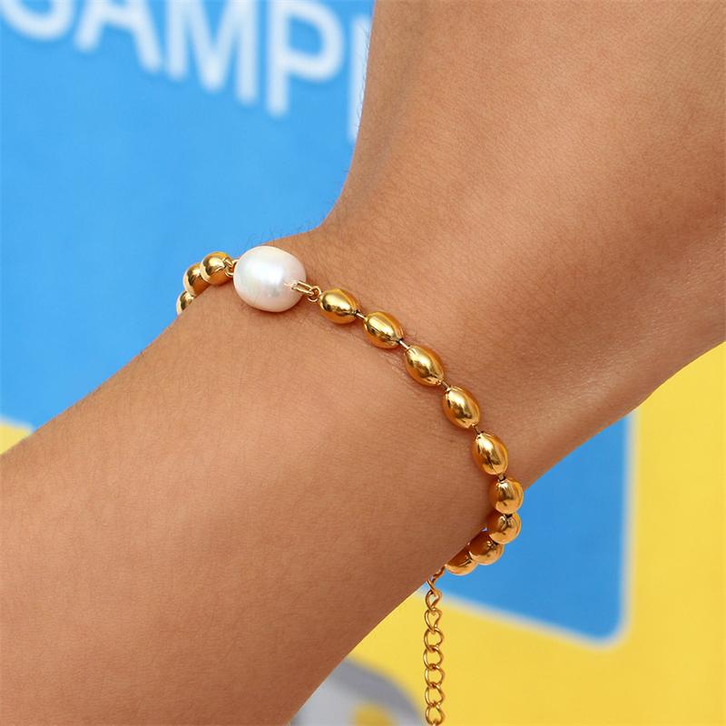 316L Stainless Steel New Fashion Fine Jewelry Minimalism Beaded Freshwater Pearl Charm Chain Choker Necklaces Bracelet For Women
