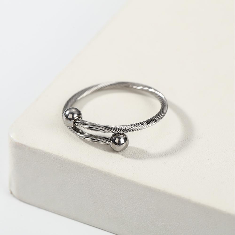 Unisex Minimalist Twisted Double Bead Open Titanium Steel Ring