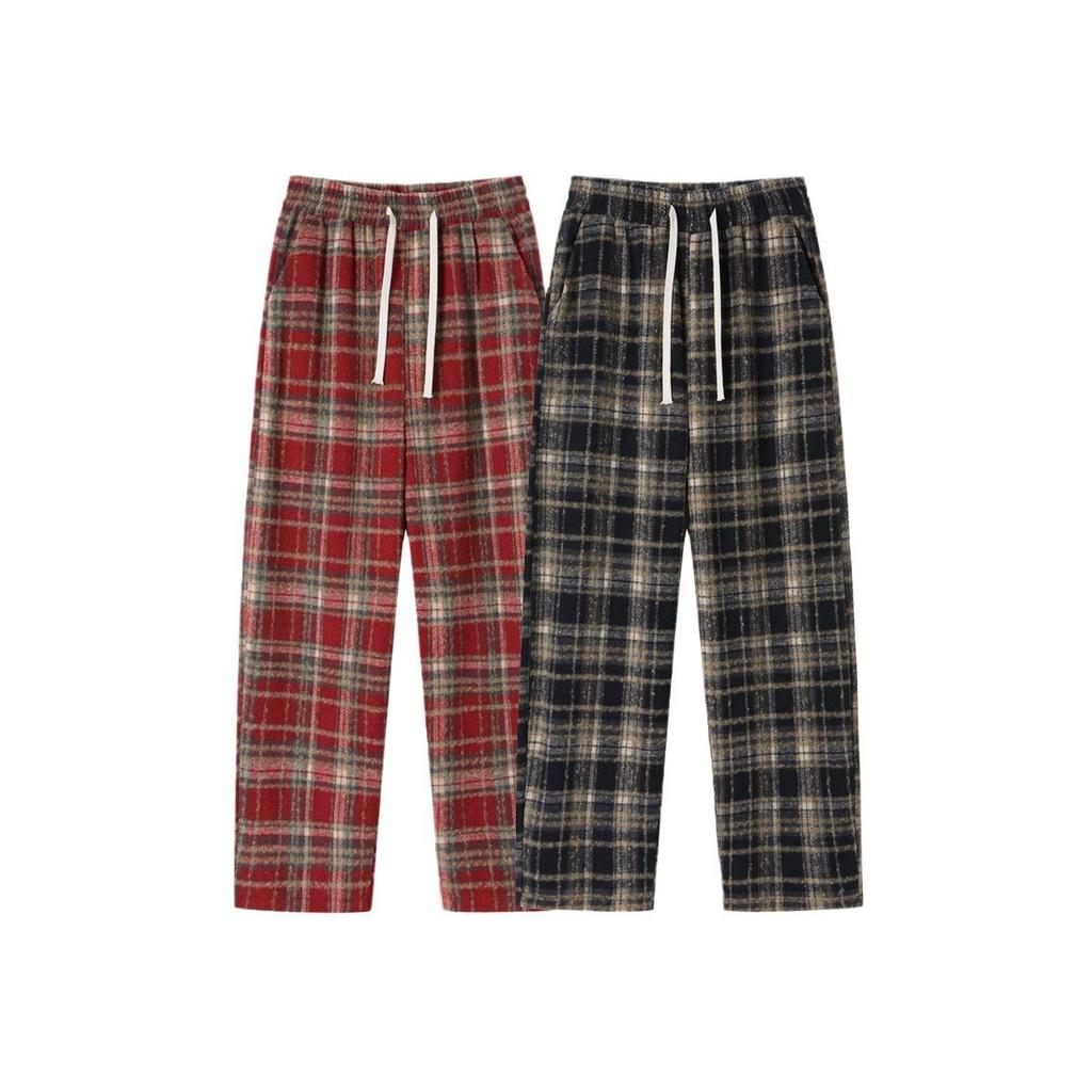 Men'S American Hip Hop Street Retro Plaid Straight High Waist Trousers Fashion Casual Pants Men'S