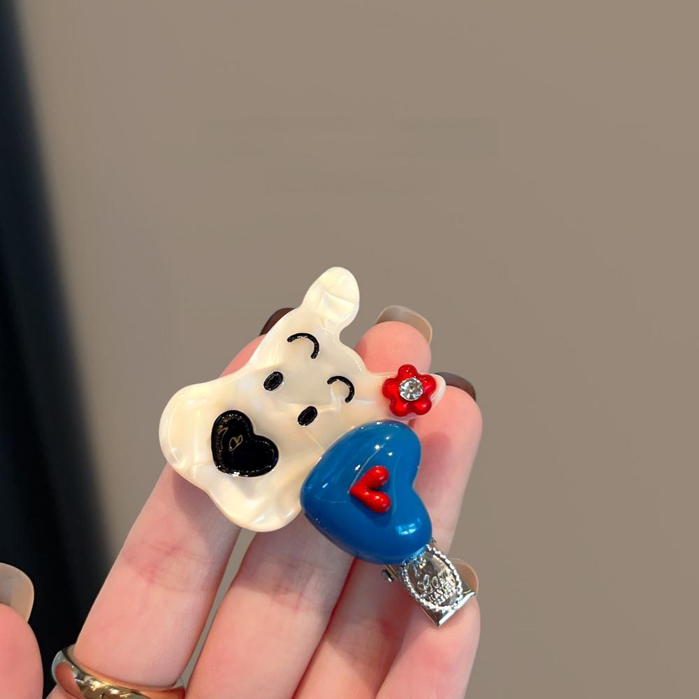 2Pcs Women Cute Cartoon Dog Heart Acetate Duckbill Clip Bangs Side Clip Daily Versatile Hair Ornaments