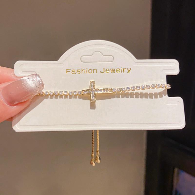 14K Gold Plated Zircon Cross Pendant Bracelet Women Lightweight Luxury Fashion Jewelry Geometric Design 2026 Bracelet - Gold Color 14K Real Gold Plated