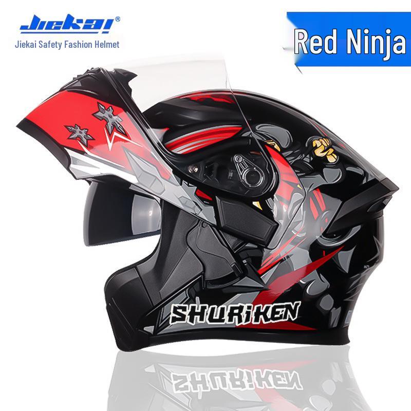 Jiekai Men's DOT Standard Flip-up Electric Motorcycle Helmet with Double Visor, All-Season Safety Gear