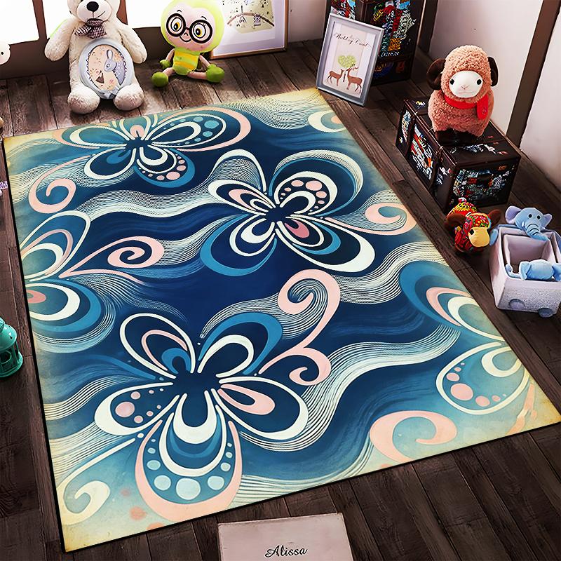Abstract Floral Pattern Blue and Pink Carpet for Living Room Decor Suitable for use as an anti-slip for living room bedroom sofas