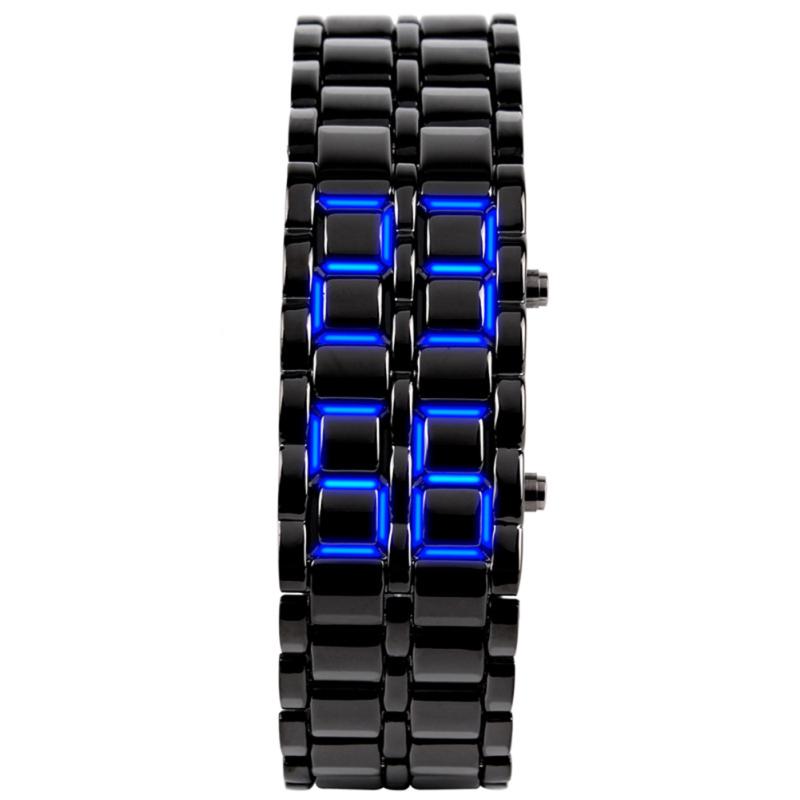 Men Stainless Steel Lava LED Digital Watch Outdoor Sports Multifunction Luminous Wristwatch