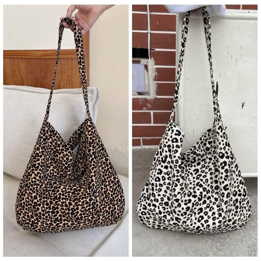 Large Capacity Leopard Print Handbag Printed Canvas Shoulder Bag Simple Canvas Crossbody Bag  Class