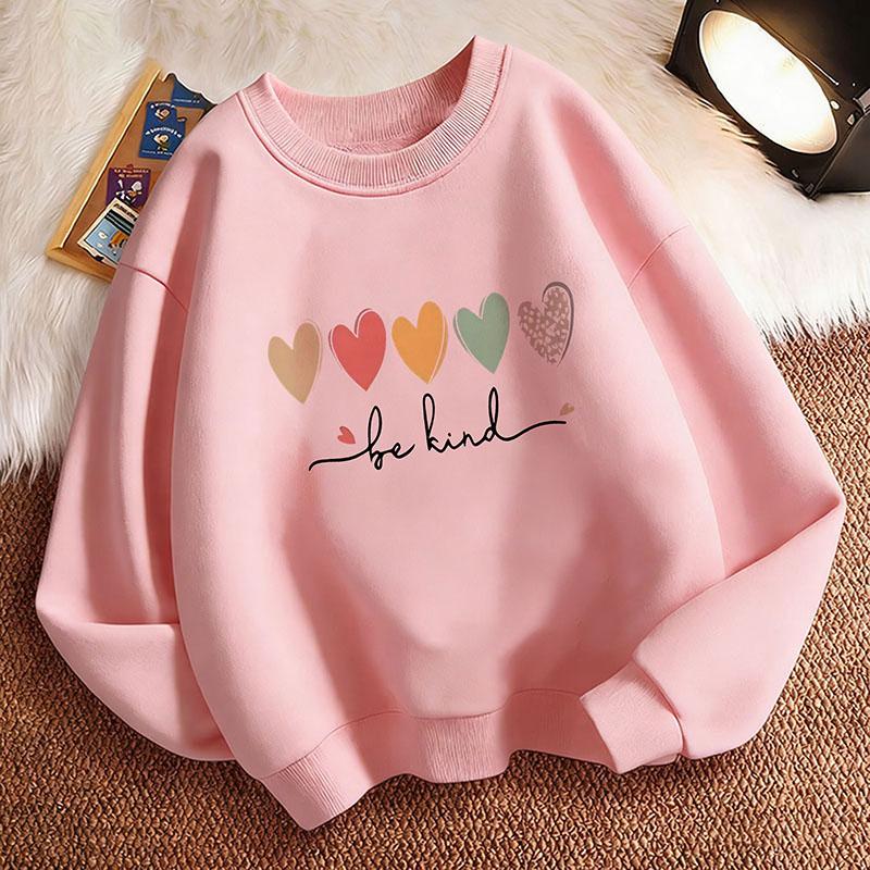 Be Kind Love Heart Colorful Children's Hoodie Sweatshirt Cute Harajuku Hoody Pullover Boys Girls Spring Casual Hoodies