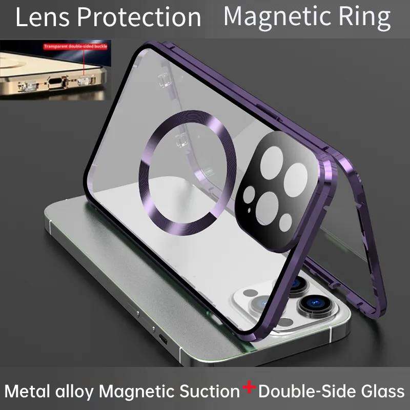 Case for iPhone 16 15 Pro Max 14 Plus,with Double Sided Magnetic Tempered Glass cases,Magsafe Wireless Charging Magnetic Adsorption Metal Bumper Cover