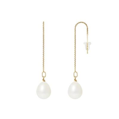Dangling Earrings - - Genuine Freshwater Pearls 8-9 Mm - Yellow Gold - 2 Year Warranty