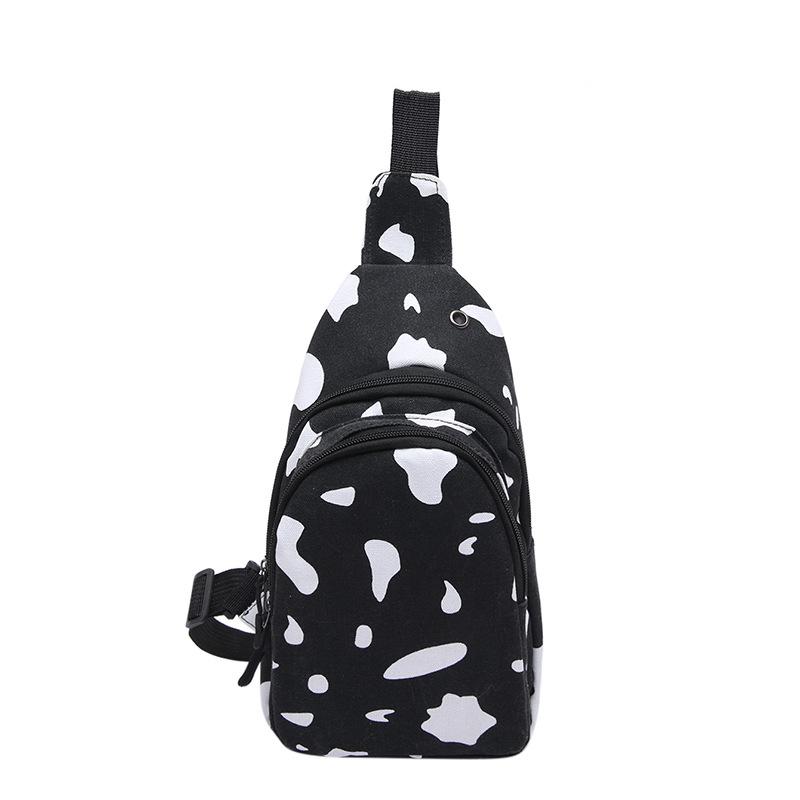 Popular Printed Canvas Small Bag Trendy Cow Pattern Small Fresh Girl Breast Bag Fashionable Going Out Mobile Phone Change Bag