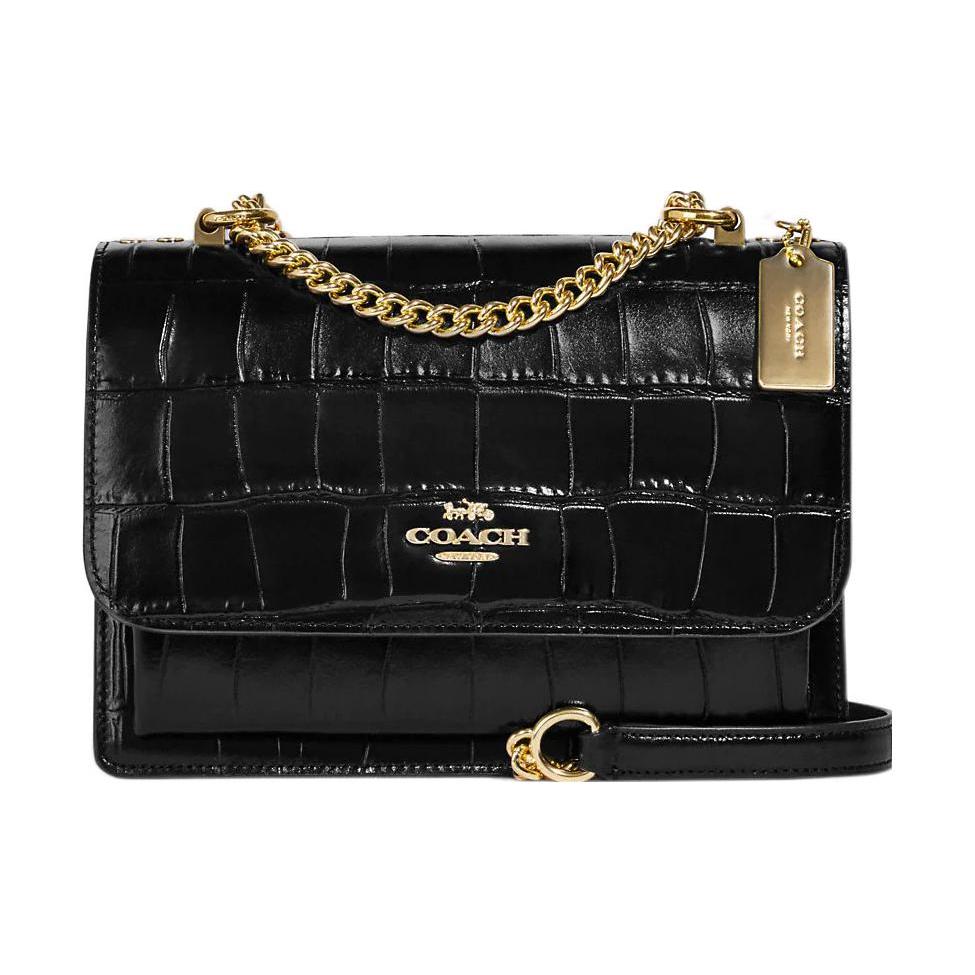 New COACH Klare Crocodile Pattern Embossed Leather Small Square Bag Shoulder Bag Crossbody Bag Medium Size Women's Black CC840-IMBLK