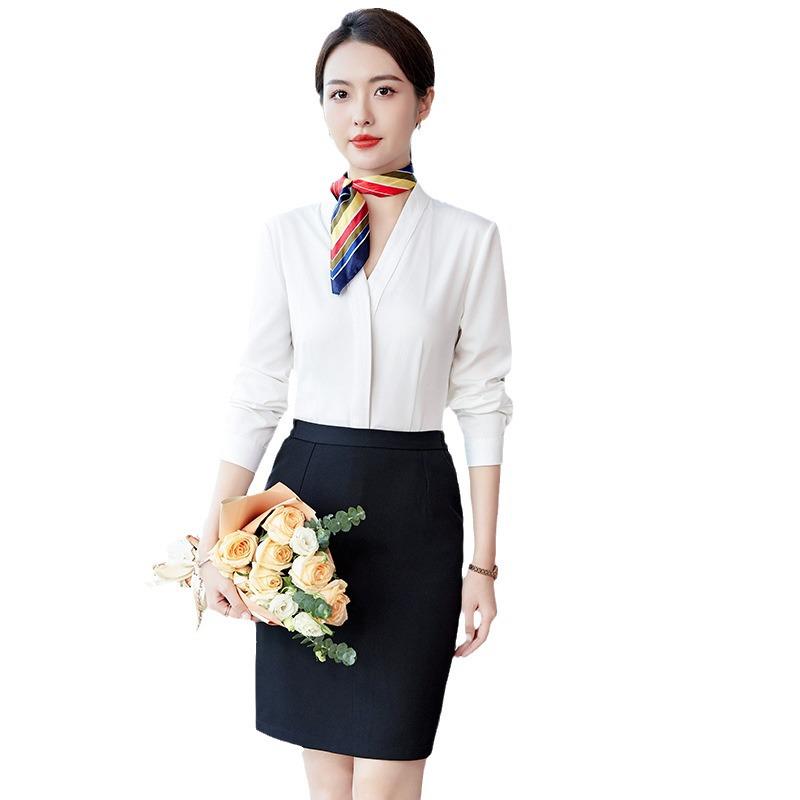 Women's Professional Suit Skirt and Shirt Uniform for Salon, Hotel Reception, and Flight Attendant Workwear