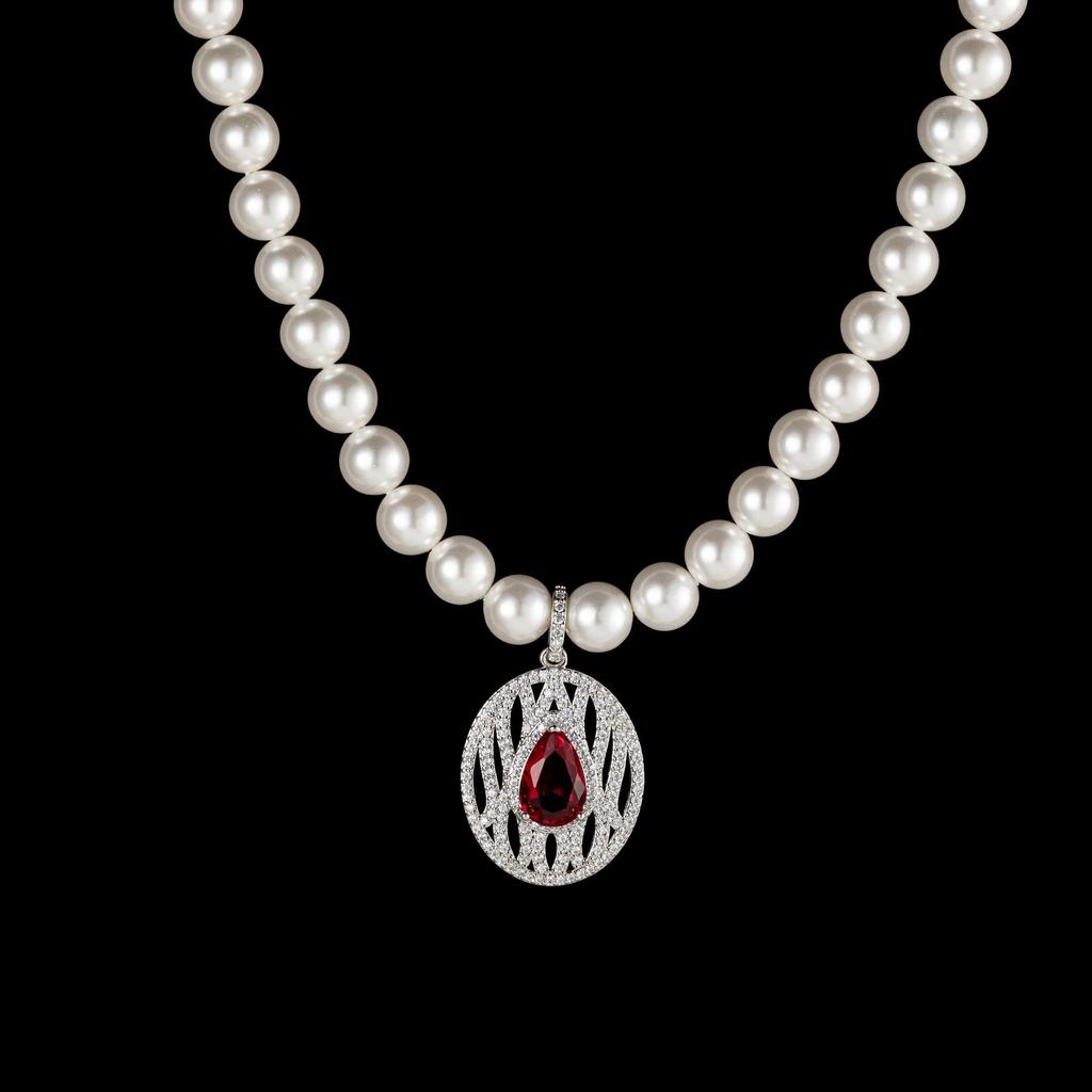 Tiktok Live Broadcast Cross-border Europe America Pearl Necklace Metal Artificial Color Treasure Mixed Women's