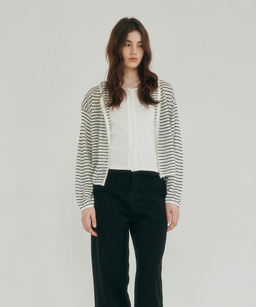LOSSYROW Light Zip-Up Knit Hoodie Stripe