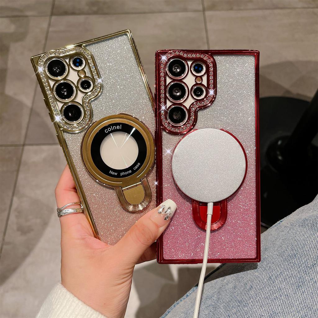Samsung S24ultra Rhinestone Phone Case A05s Flash Powder Gradient S23 Electroplating A73 Magnetic Bracket A13