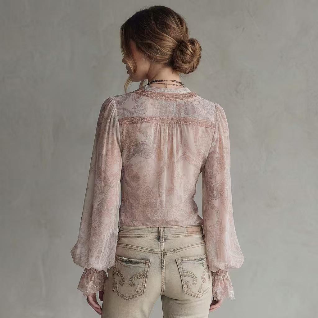 Maillard Spicy Girl Lace Bell Sleeve Two-Piece Top