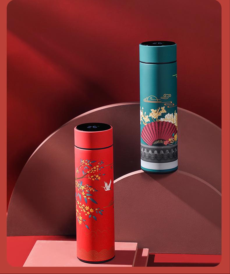 Chinese-Style Smart Insulated Water Cup with Temperature Display, Large Capacity, Customizable Logo, Business Gift