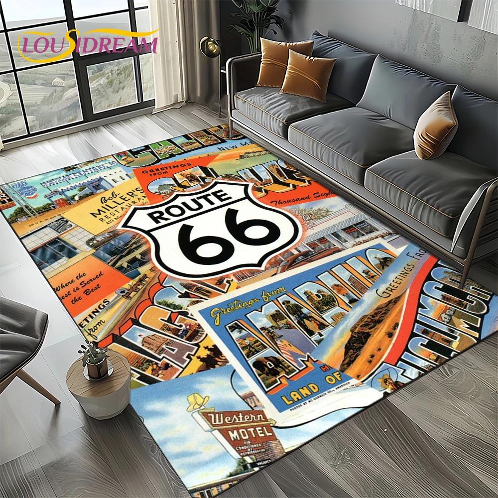 Route 66 Retro America Historic Mother Road,mãe EstradaCarpet Rug for Living Room Bedroom Home Sofa,Area Rug Non-slip Floor Mat