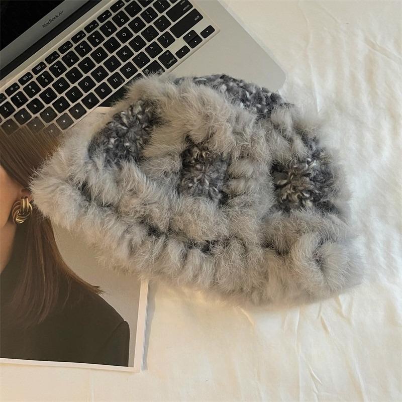 Soft Waxy Rabbit Fur Warm Hand Knitted Hat for Women New Autumn and Winter Ski Sweet Lion Awakening Wool Hat