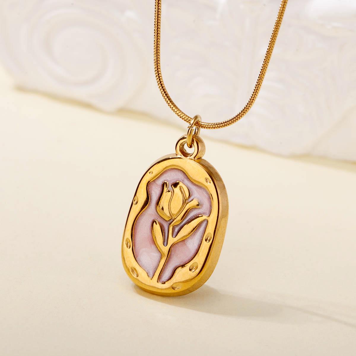 Европейское ретро ожерелье с подвеской в виде тюльпана - нержавеющая сталь, легкая роскошь во французском стиле