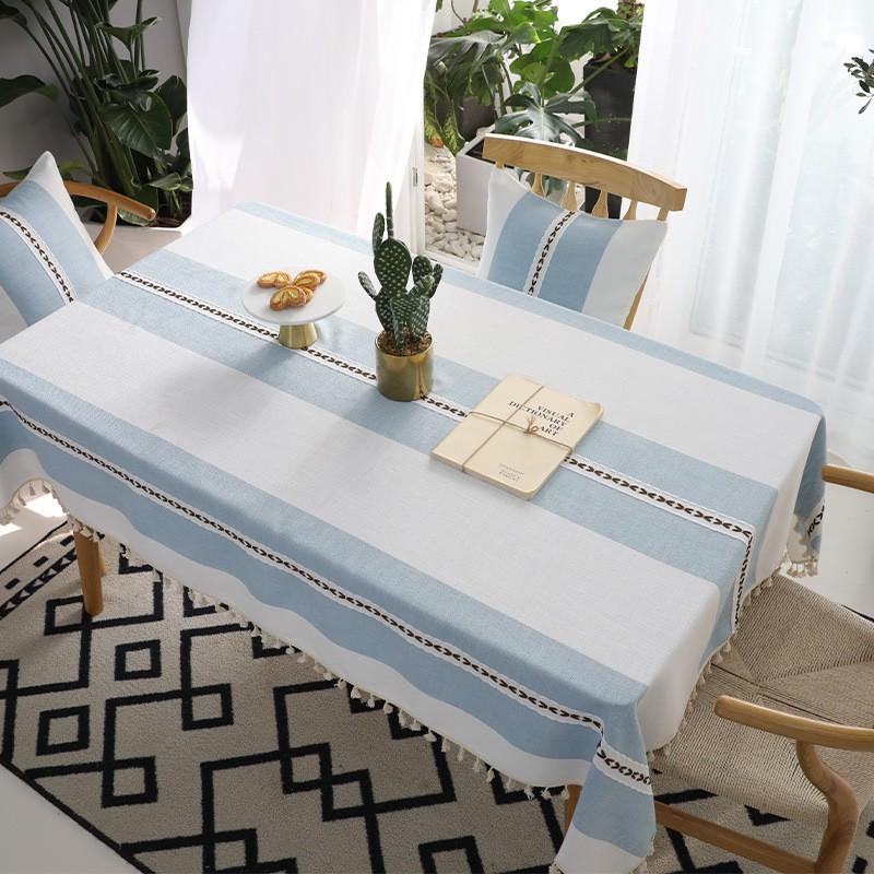 Waterproof Cotton Tablecloth With Tassel Trim Modern Minimalist Rectangle Dining Table Cover Home Cafe Market
