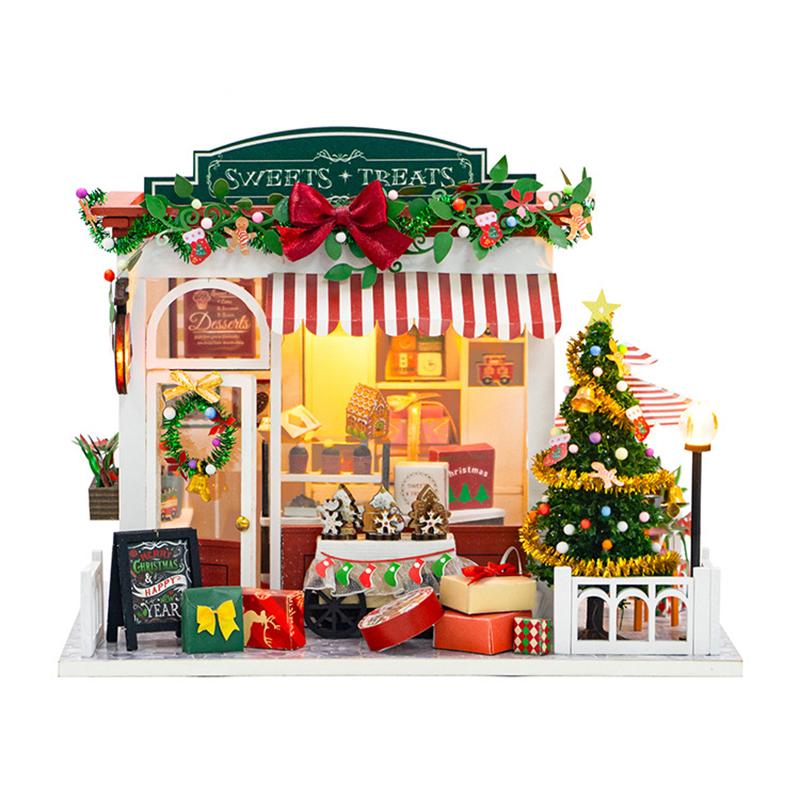 New Christmas Dollhouse Furniture Book Nook Miniature Building Kit Accessories DIY Hut cabin Houses Doll House Creative Puzzle