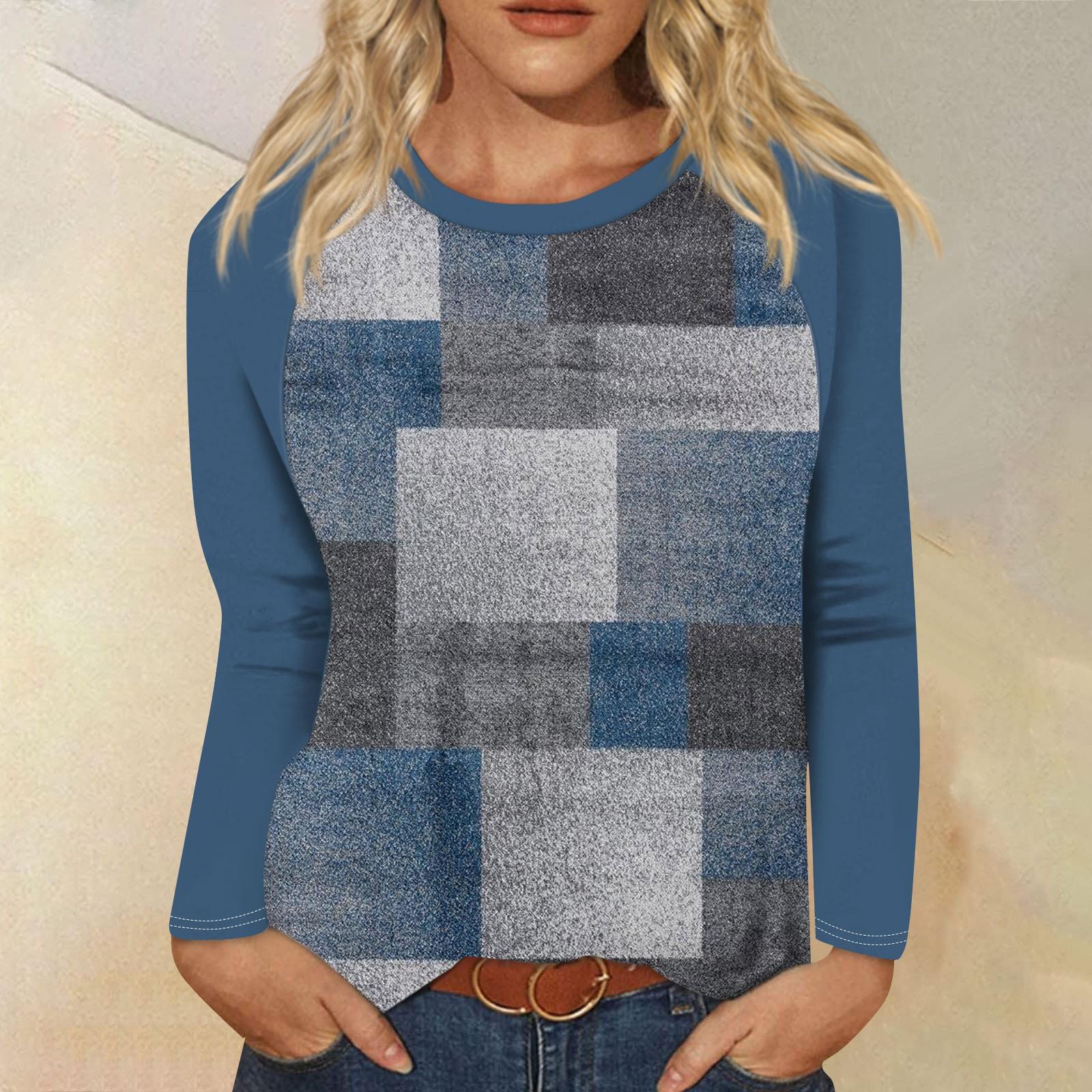 

Рубашка для женщин, модная повседневная футболка с рукавом реглан, круглым вырезом и длинным рукавом, свободная футболка с принтом, женский топ XXXL синий