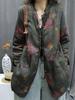 2026 Autumn Retro Print Women's Cotton-Linen Mid-Length Casual Frog Button Jacket