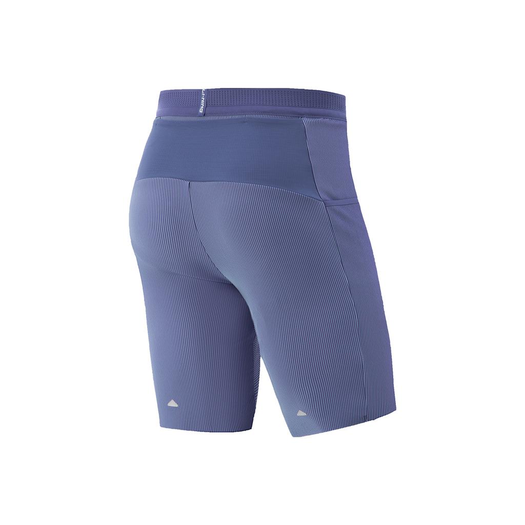 Li Ning Running Series Spliced Mid-Waist Drawstring Breathable Versatile Tight Sports Shorts Men Shorts Dusk-Blue Island-Blue AUSV003-1