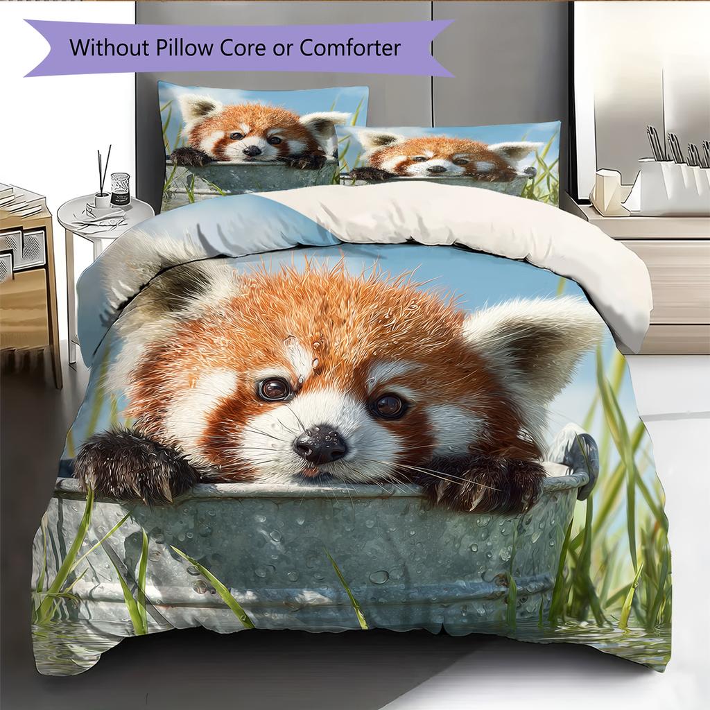 Rood Panda Patroon Beddengoed Huisdecoratie Verjaardagscadeau (1 dekbedovertrek + 2 kussenslopen, zonder binnenkussen)