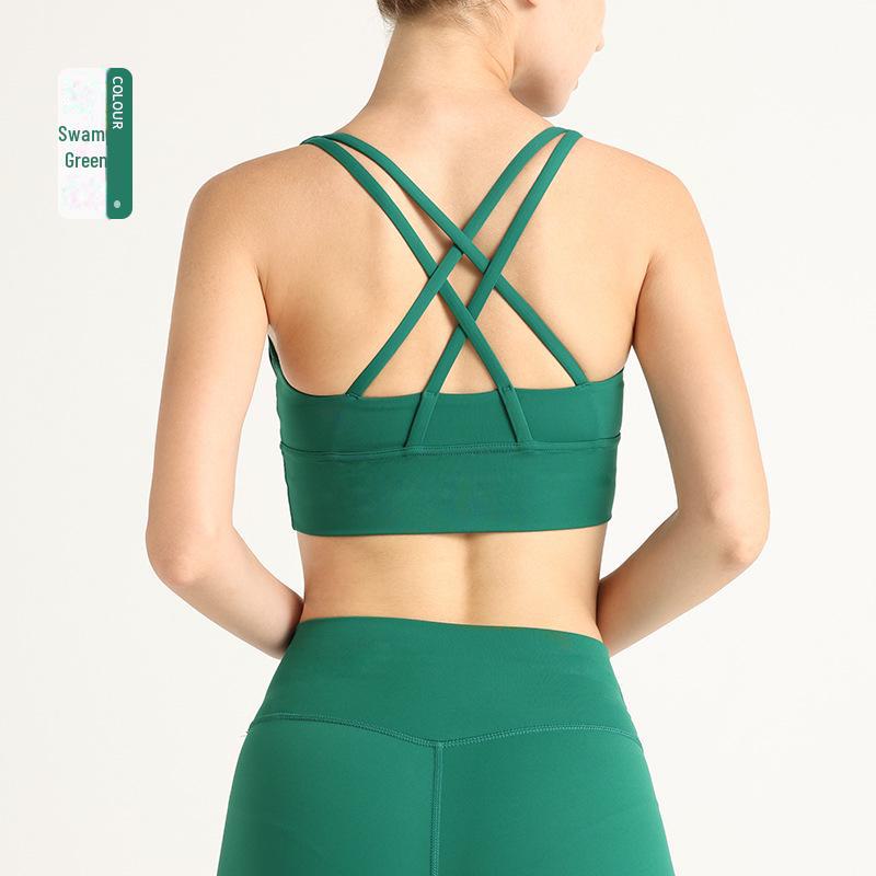 Спортивный жилет с перекрестными бретелями на спине в европейско-американском стиле Амортизирующий спортивный бюстгальтер со сборками и топ для йоги телесного цвета для женщин Large 1879₽