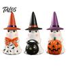 Ambient Autumn Night Lamp Ghost Light, Resin Figurine with Witch Hat Glowing Pumpkin Bucket, Warm Home Table Centerpiece LED Amber Lamp, Farmhouse