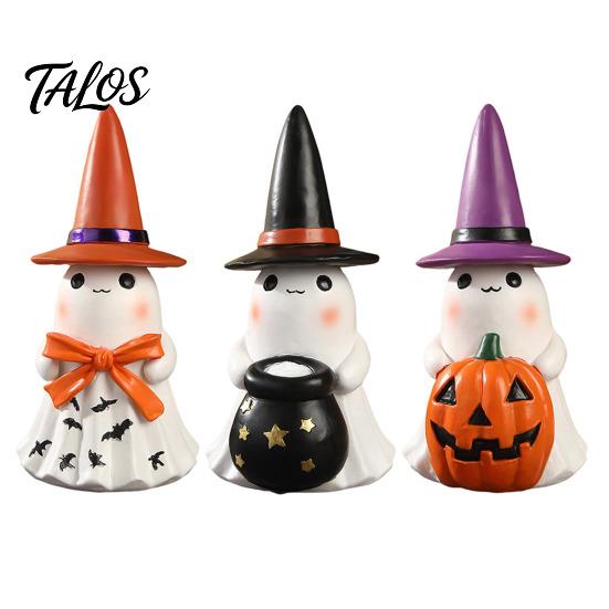 Ambient Autumn Night Lamp Ghost Light, Resin Figurine with Witch Hat Glowing Pumpkin Bucket, Warm Home Table Centerpiece LED Amber Lamp, Farmhouse