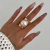 Vintage Punk Style Wide Faceted Faux Pearl Open Ring, Women's Personalized Trend Holiday Party Zircon Accessories