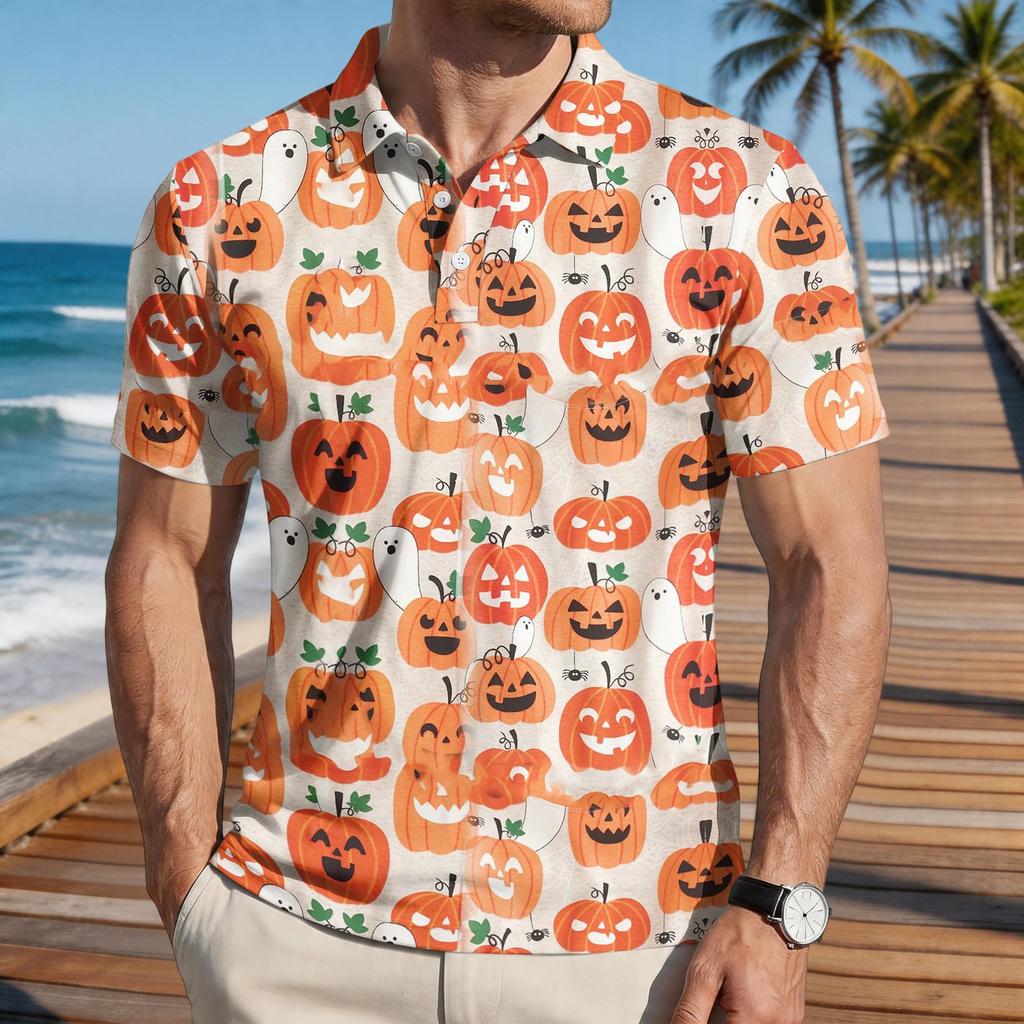 Men's Halloween Print Short Sleeve Casual Shirt