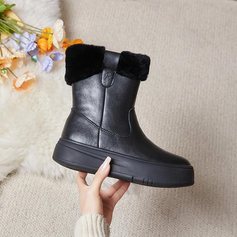 

Fashion Versatile in-tube Artificial Leather Woolen Boots Comfort Warm Snow Boots Winter Cotton Boots Flat Thick Soled 40 чёрный