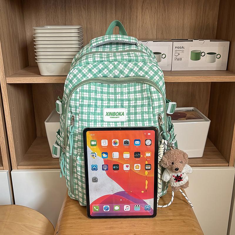 Sac d'école léger pour femme Étudiant Grande capacité Sac à dos bloc de couleurs