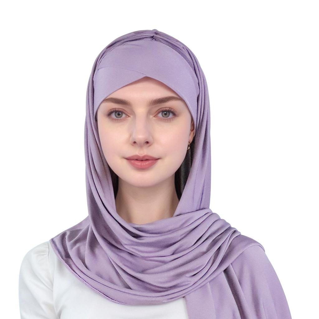 Muslim Fashion Solid Color Criss-Cross Head Wrap with Integrated Sandproof Scarf