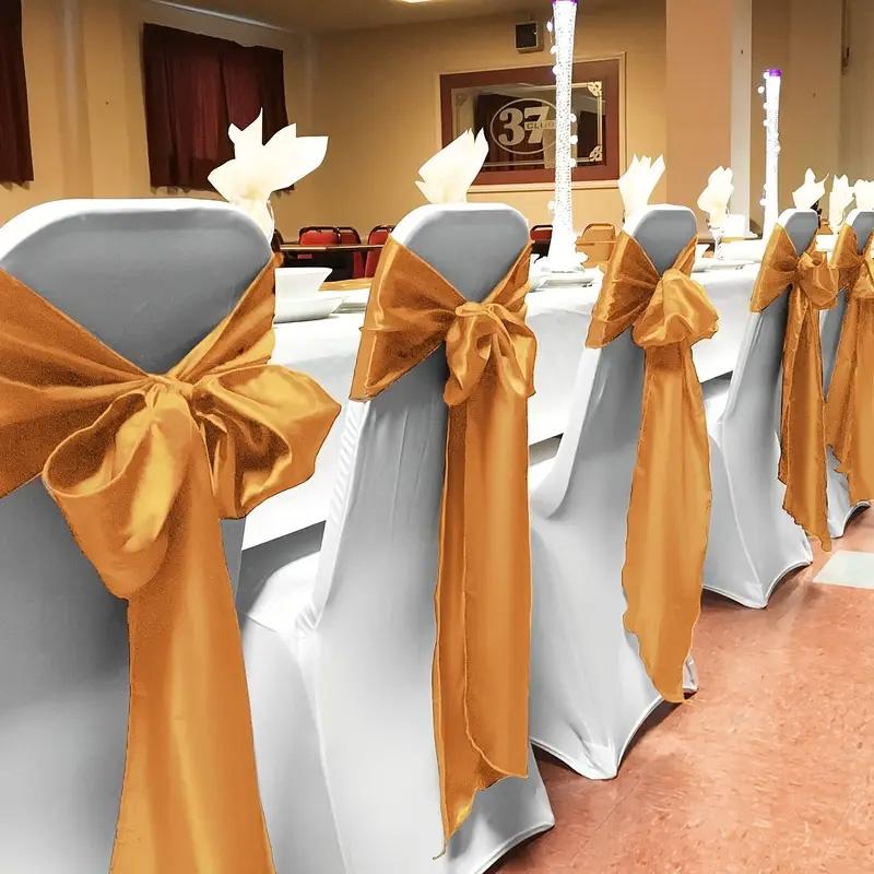 10pcs Satin Chair Streamer Universal Chair Covers 17*275cm Ribbon Bow with Bow Ties Solid Color Wedding Birthday Decoration