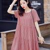 Maternity Clothing Summer New Medium and Long Two-color Round Neck Plaid Skirt Loose and Thin Belly-covering A-word Dress
