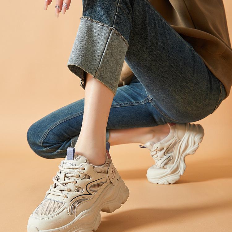 Yang Mi Style Women's Dad Shoes - 2025 Autumn: Thick-Soled, Height-Increasing, Breathable Mesh, Lightweight, Versatile Sneakers