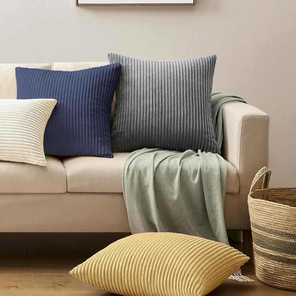 2 Stück Windmühlen-Textur Gestreifte Patchwork Corduroy Kissenbezüge - Weiche Moderne Bauernhaus-Dekoration für Sofa, Couch, Schlafzimmer