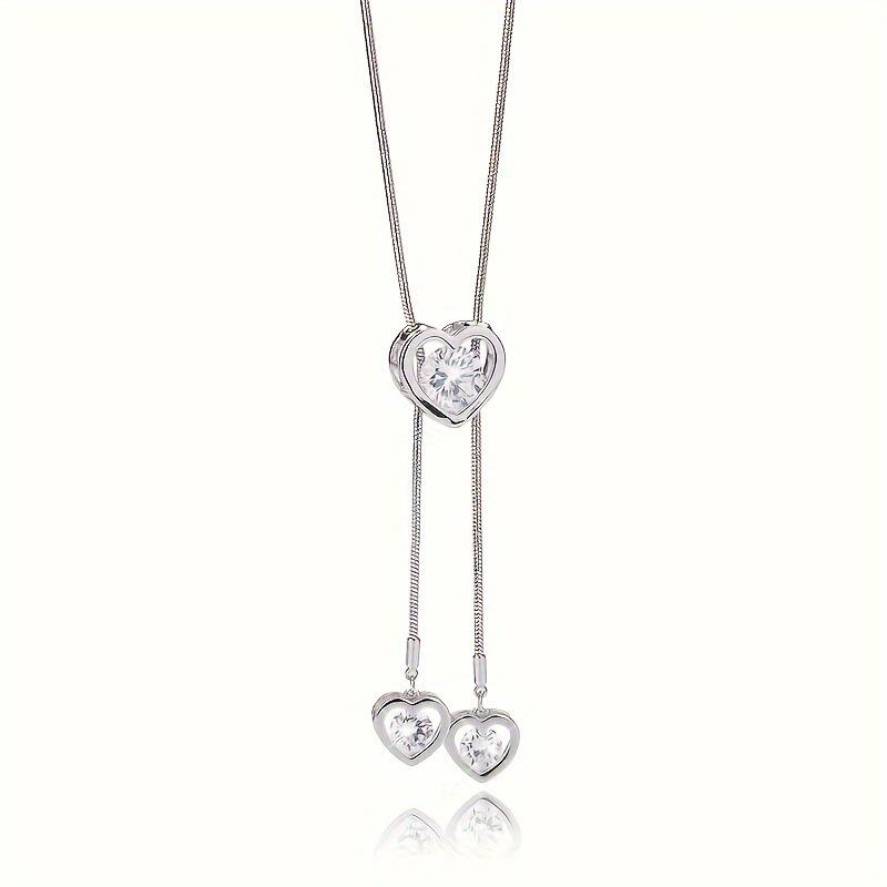 Elegant Crystal Heart Necklace - Versatile Long Sweater Chain Pendant