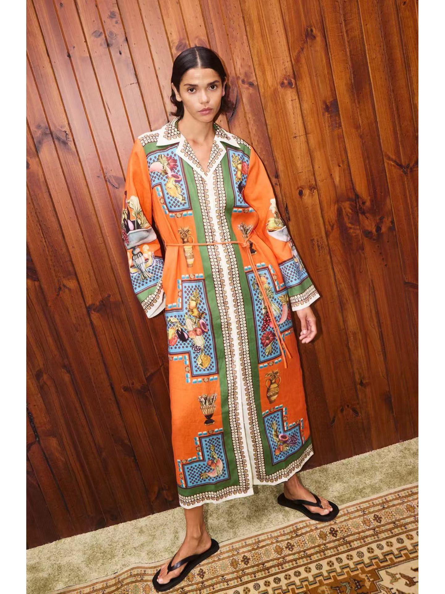 2025 Повседневное льняное платье-кардиган с воротником под костюм, трансграничное Extra Large