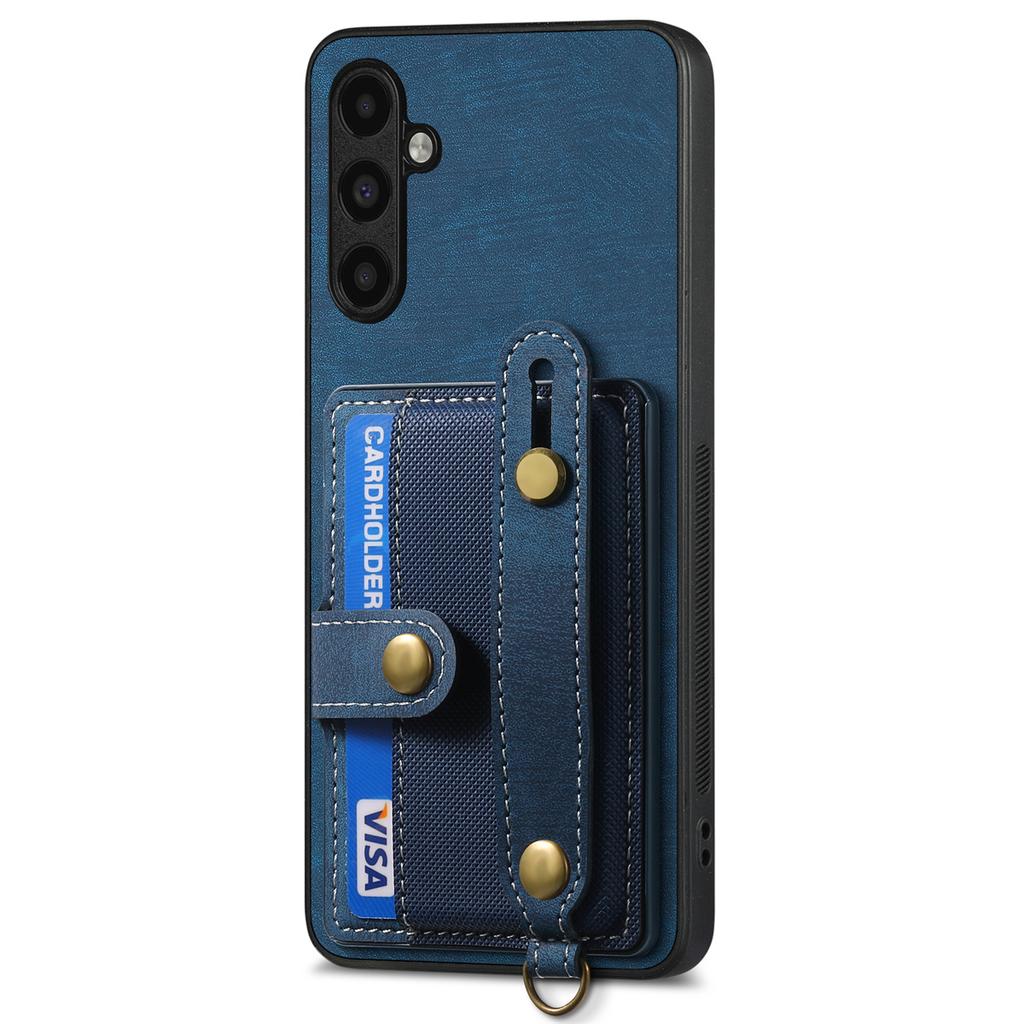 D9 For Samsung Galaxy A35 5G Case Wristband Card Slots Leather Coated PC+TPU Cover